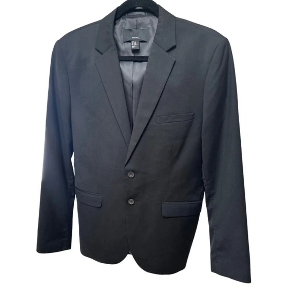 H&M Men's Black Blazer 38R Regular Fit Two Button Business Casual Sport Coat